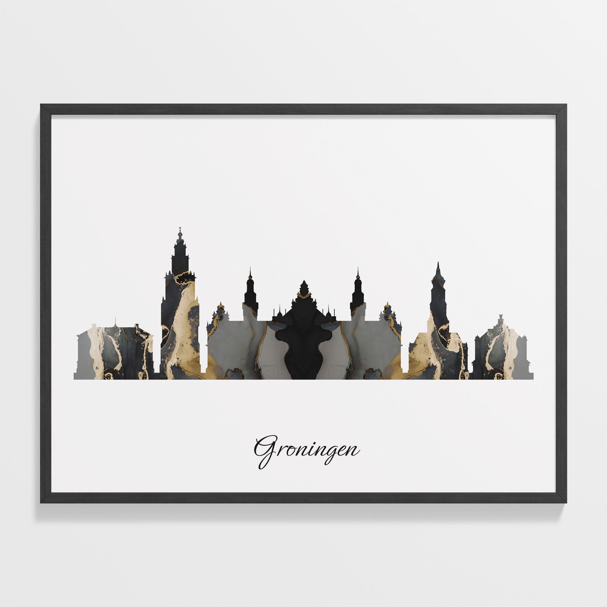 Groningen Skyline Print, Marble Cityscape, Netherlands Wall Art Poster, Cityscape Gift, Skyline Art Print, C28-60