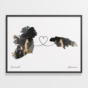 Irland Jamaika Druck, Italienisches Geschenk, Marmor Zwei Länder Karte Poster, Reise Kunst, grenzenloses Liebesgeschenk, C22-1084