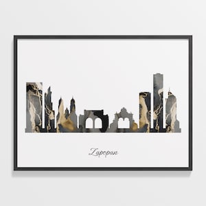 Zapopan Skyline Print, Marble Cityscape, Mexico Wall Art Poster, Cityscape Gift, Minimalist Wall Art, C28-250