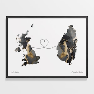 Großbritannien St. Lucia Druck, St. Lucian Geschenk, Marmor zwei Länder Karte Poster, UK Wandkunst, Kulturelle Wurzeln Karte, C22-353