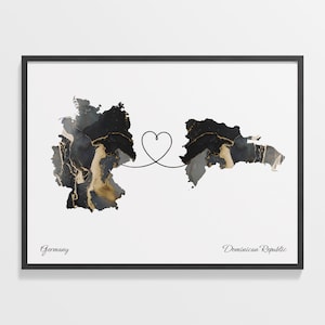 Impresión de Alemania a República Dominicana, regalo dominicano, póster de mapa de dos países en mármol, arte de viaje, regalo nómada digital, C22-448