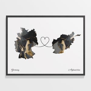 Deutschland Afghanistan Druck, Afghanistan Geschenk, Marmor Zwei Länder Karte Poster, Reisekunst, Übersee Liebe, C22-399