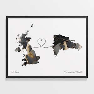 Großbritannien zu Dominikanische Republik Druck, Dominikanische Geschenk, Marmor Zwei Länder Karte Poster, UK Wandkunst, Digital Nomade, C22-249