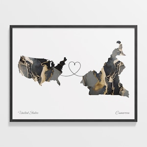 USA to Cameroon Print, Kamerunische Geschenk, Marmor zwei Länder Karte Poster, US Wand Kunst, Expat Geschenk, C22-31