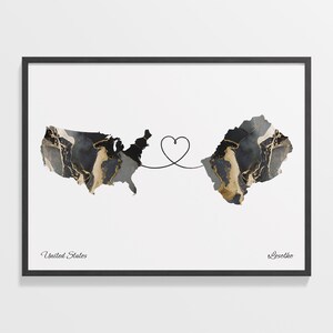 USA to Lesotho Print, Basotho Gift, Marble Two Countries Map Poster, US Wall Art, Overseas Love Gift, C22-103