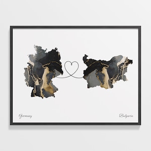 Deutschland Bulgarisch Druck, Bulgarisch Geschenk, Marmor Zwei Länder Karte Poster, Reisekunst, Beziehungskarte, C22-425