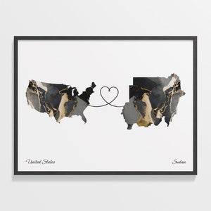 USAzusudan Fotodruck, Nordsudanesische Karte, Zwei Länder Marmorpapier, US Wandkunst, Ferngeschenk, C22-172