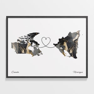 Von Kanada bis Nicaragua, Neuseeländer Geschenk, Marmor zwei Länder Karte Poster, Reisekunst, im Ausland lernen, C22-729