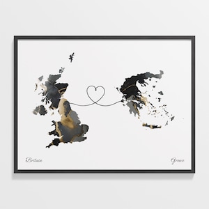 Großbritannien nach Griechenland Druck, Griechisch Geschenk, Marmor zwei Länder Karte Poster, UK Wand Kunst, Umzug ins Ausland Geschenk, C22-268