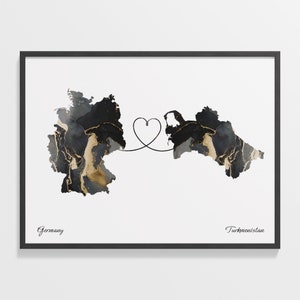 Deutschland Turkmenistan Druck, türkische Geschenkidee, Marmor zwei Länder Karte Poster, Reisekunst, Expatriate Geschenk, C22-583