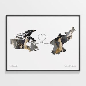 Canada to North Korea Print, Nigerian Gift, Marble Two Countries Map Poster, Travel Art, Goodbye, C22-732