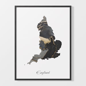 England Kunst Druck, Landkarte Poster, Elegante Land Kunst, Schwarz und Gold Kunst, Metallica Karte, C25-251
