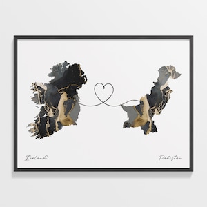 Irland Pakistan Druck, Oman Geschenk, Marmor Zwei Länder Karte Poster, Reisekunst, Im Ausland leben, Karte, C22-1133