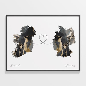 Irland Druck, Deutsches Geschenk, Marmor Zwei Länder Karte Poster, Reisekunst, Fern, C22-1062