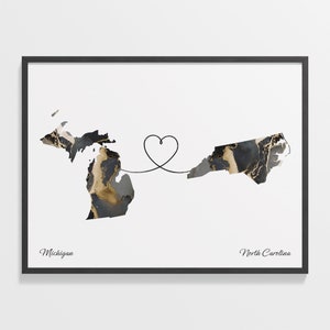 Michigan to North Carolina Map Print: Marble Two-State Connection