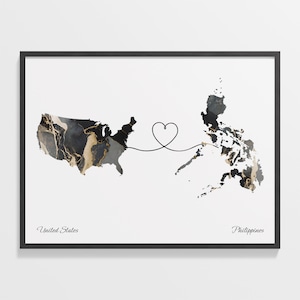 USA / Philippinen Druck, Philippinisches Geschenk, Marmor Zwei Länder Karte Poster, US Wandkunst, Gap Jahr Geschenk, C22-145