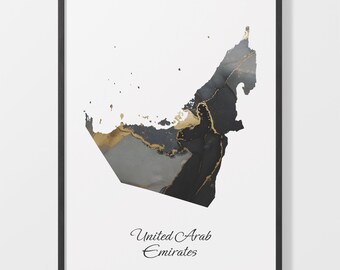 UAE Map Art Print: Black and Gold Emirati Artwork