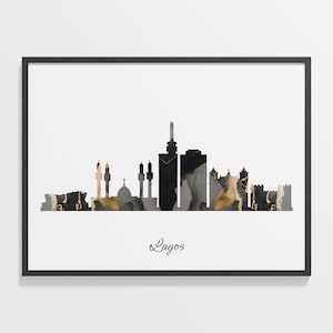 Lagos Skyline Print, Marble Cityscape, Africa Wall Art Poster, Cityscape Gift, Home Decor, C28-120
