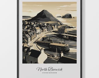 North Berwick Print, Vintage Coastal Village Art on Matte Paper