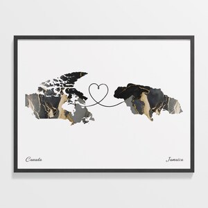 Kanada Jamaika Druck, Italienisches Geschenk, Marmor Zwei Länder Karte Poster, Reisekunst, Global Love Map, C22-686