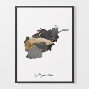 Abstrakte Karte Afghanistan, Landkarte Poster, Schwarz und Gold, Abstrakte Kunst, C25-1