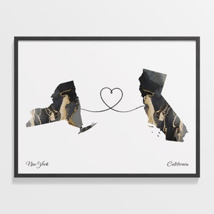 New York to California Print, kalifornisches Geschenk, Marmor zwei Länder Karte Poster, Reisekunst, Abenteuer erwartet Karte, C22-1355