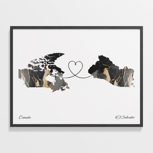 Kanada El Salvador Druck, Ägypten Geschenk, Marmor Zwei Länder Karte Poster, Reisekunst, kulturelle Wurzeln, C22-650