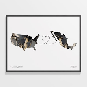 USA to Mexico Print, Aussiedler Karte, Zwei Länder Poster, Aussiedler Karte, Zwei Länder Poster, C22-120