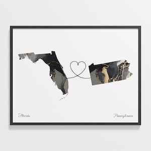 Florida to Pennsylvania Druck, Pennsylvanian Geschenk, Marmor Zwei Länder Karte Poster, Reisekunst, Volunteer Map, C22-1337