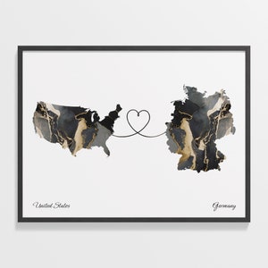 USA to Germany Print, Deutsches Geschenk, Marmor zwei Länder Karte Poster, US Wand Kunst, Abenteuer erwartet, C22-67