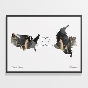 USA to Kolumbien Print, Kolumbianisch Geschenk, Marmor Zwei Länder Karte Poster, US Wandkunst, Auf Wiedersehen, C22-39