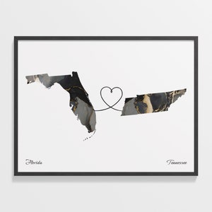Florida to Tennessee Print, Tennesseean Geschenk, Marmor zwei Länder Karte Poster, Reisekunst, kulturelle Wurzeln Geschenk, C22-1342