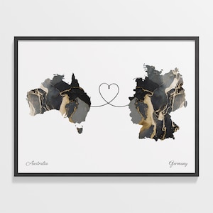 Australia Germany Map Print: Country Connection Travel Art