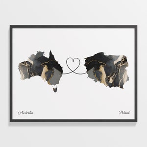 Australien Polen Druck, Philippinisches Geschenk, Marmor Zwei Länder Karte Poster, Reisekunst, Volunteer Karte, C22-941