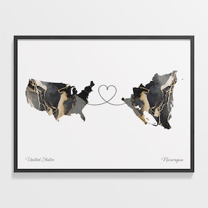 USA Nicaragua Druck, Nicaragua Geschenk, Marmor Zwei Länder Karte Poster, US Wandkunst, LDR Geschenk, C22-133
