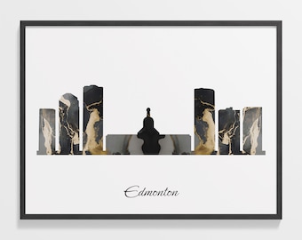Edmonton Skyline Print: Marble Black and Gold Canada Wall Art