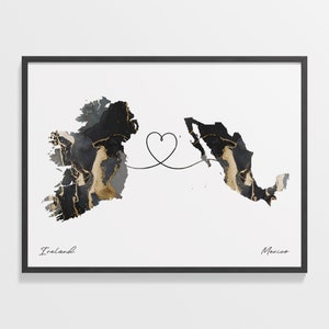 Irland Mexiko Druck, Mahoran Geschenk, Marmor zwei Länder Karte Poster, Reisekunst, Freundschaftsgeschenk, C22-1114