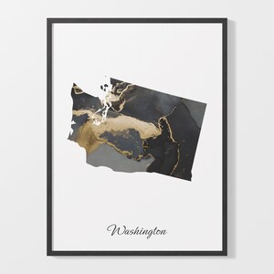 Abstrakte Landkarte, Washington Poster, Landkarte, schwarz-goldene WA Malerei, elegante Landkarte, C25-247