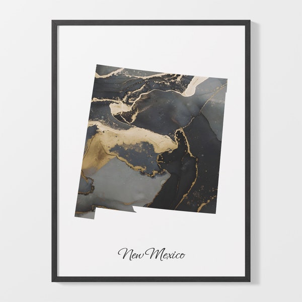 New Mexico Art Print, New Mexican Map Poster, Elegant Country Artwork, Black and Gold NM Painting, Abstract country art, C25-232