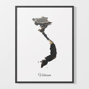 Vietnam Kunst Druck, Vietnamesische Karte Poster, Elegantes Land Kunstwerk, Schwarz und Gold VN Malerei, Galerie Qualitätskarte, C25-195
