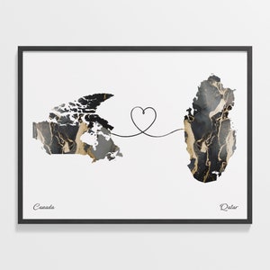 Canada to Katar Print, puerto-ricanisches Geschenk, Marmor zwei Länder Karte Poster, Reisekunst, digitale Nomaden Geschenk, C22-745