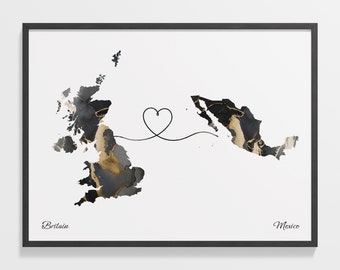 Britain Mexico Map Print: Marble Country Connection Art