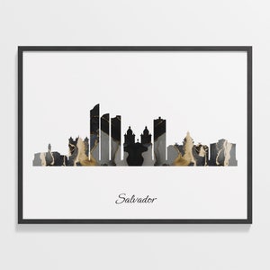 Salvador Brazil Skyline Print: Black and Gold Marble Cityscape