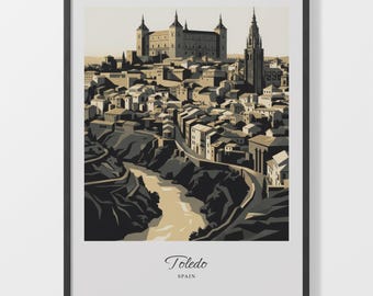 Toledo Art Print, Beige Cityscape Poster on 200 Gsm Matte Paper