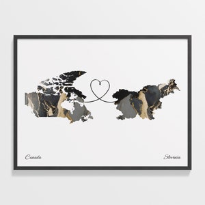 Es gibt einen Druck von Kanada nach Slovenien, Slovakische Design, Marmor Zwei Länder Karte Poster, Reise Kunst, Abenteuer Erwartet Karte, C22-761
