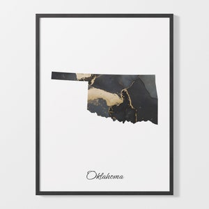 Oklahoma Art Print, Oklahoman Map Poster, Elegant Country Artwork, Black and Gold OK Painting, Gallery quality map, C25-236