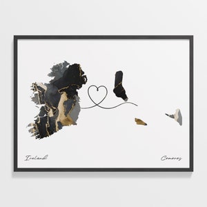 Ireland to Comoros Print, Comorian Gift, Marble Two Countries Map Poster, Travel Art, Gap Year, C22-1035