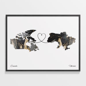 Kanada in die Ukraine Druck, Uganda Geschenk, Marmor Zwei Länder Karte Poster, Reisekunst, Global Love Geschenk, C22-784