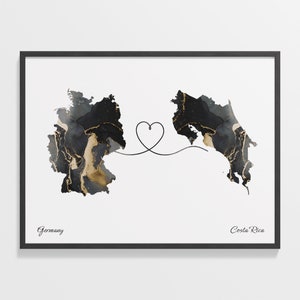 Deutschland Costa Rica Druck, Costa Rica Geschenk, Marmor Zwei Länder Karte Poster, Reisekunst, Im Ausland leben, Karte, C22-440