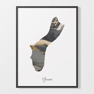 Guam Art Print, Guamanian Map Poster, Elegant Country Artwork, Black and Gold GU Painting, Gallery quality map, C25-72